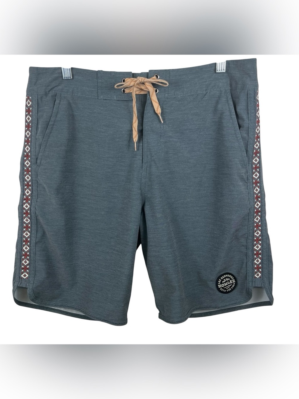 Howler Bros Bruja Board Shorts Men's 33 Gray Geometric Aztec Accent Swim Trunks